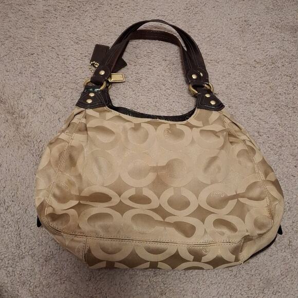 Coach 14305 Madison Signature Op Art Brown Sateen Maggie Carryall Shoulder Bag - Picture 2 of 12